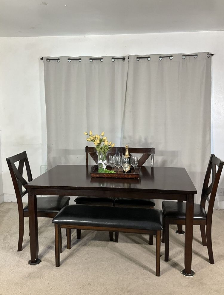 Contemporary Dining Table With Chairs & Bench
