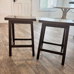 Set Of Walnut Counter Stools Solid Wood 