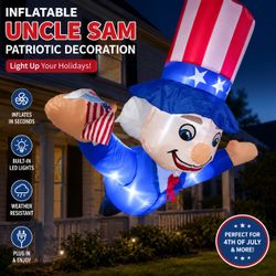 Inflatable Uncle Sam Outdoor Decoration with LED Lights, Patriotic Plug-in Yard Inflatable for 4th of July, Memorial Day, Lawn and Porch Display