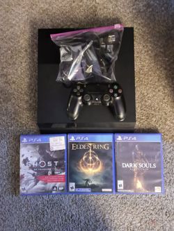 Trade Black Sony PlayStation 4 500GB Console with Elden Ring Dark Souls Ghost Of Tshumia Tested