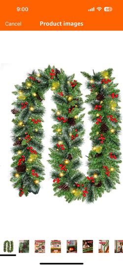 9 Ft  Artificial Christmas Garland with 50 Warm Lights/ New 