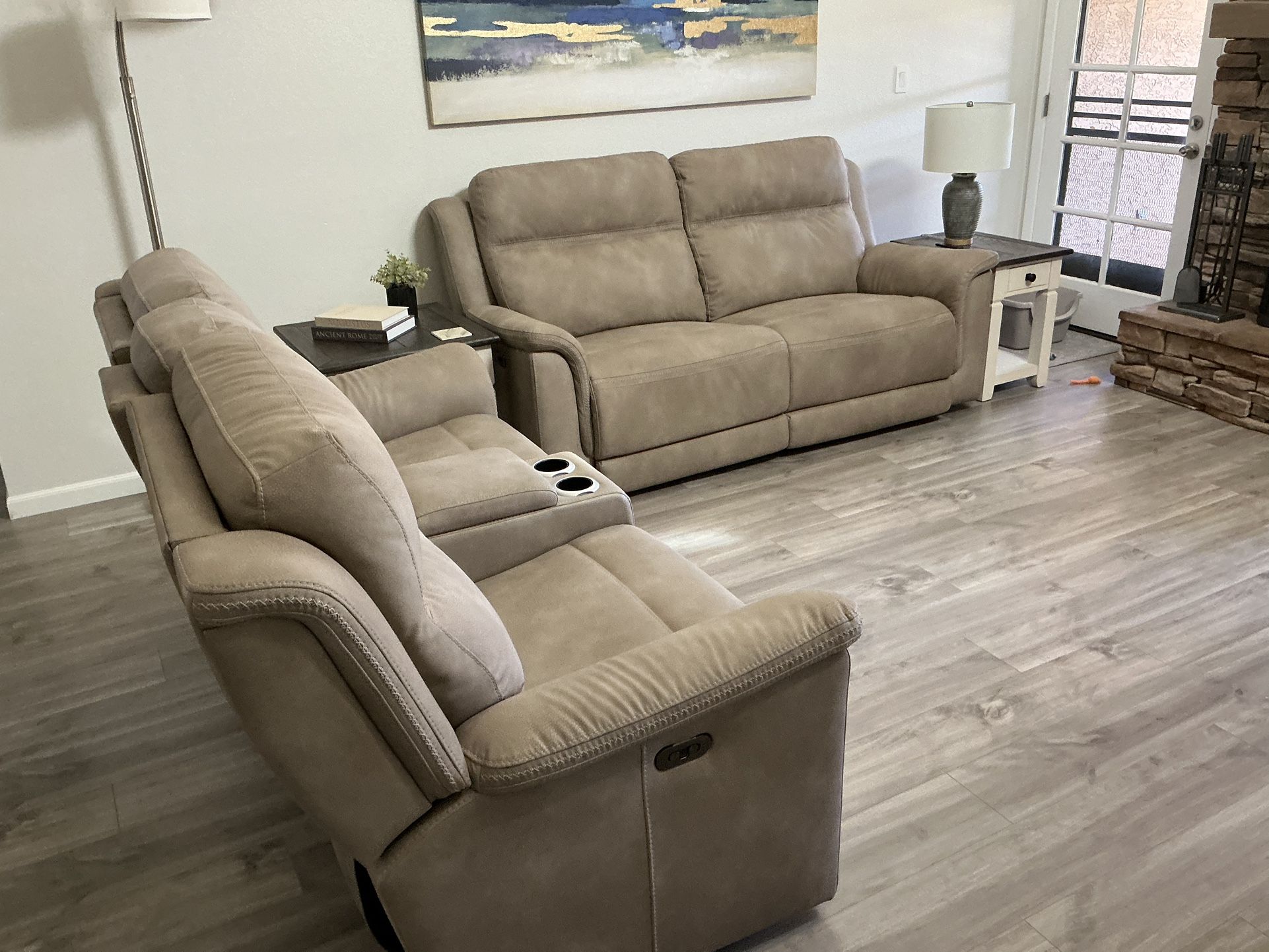 Power Recliner Sofa And Loveseat With End Tables