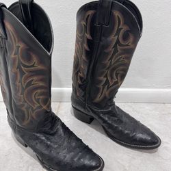 Ostrich Cowboy Boots Size 8 EE Black Western Boots “botas de avestruz” 