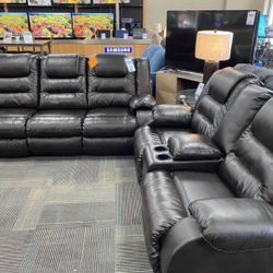 Vacherie Black Reclining Living Room Set & Sofa Loveseat, Sectional Options 