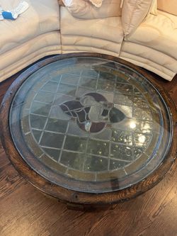 Vintage Stained Glass Inlay Coffee Table - Restoration Project
