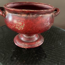 10.5”x8”x7” RED CERAMIC SOUTHERN LIVING 2 HANDLE PEDESTAL VASE BOWL