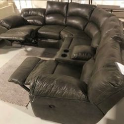 Reclining Sectional Couch With Console, Cup Holders, Pet Friendly Faux Leather 👉GetNowWith$50PayLater
