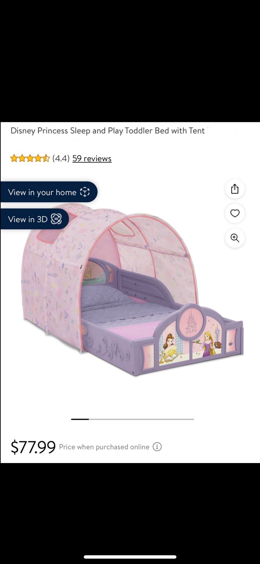 Disney Princess Plastic Toddler Bed Frame/ Toddler/ Kids/ Toys/ Bedroom/ Sleep/ Bed/ New