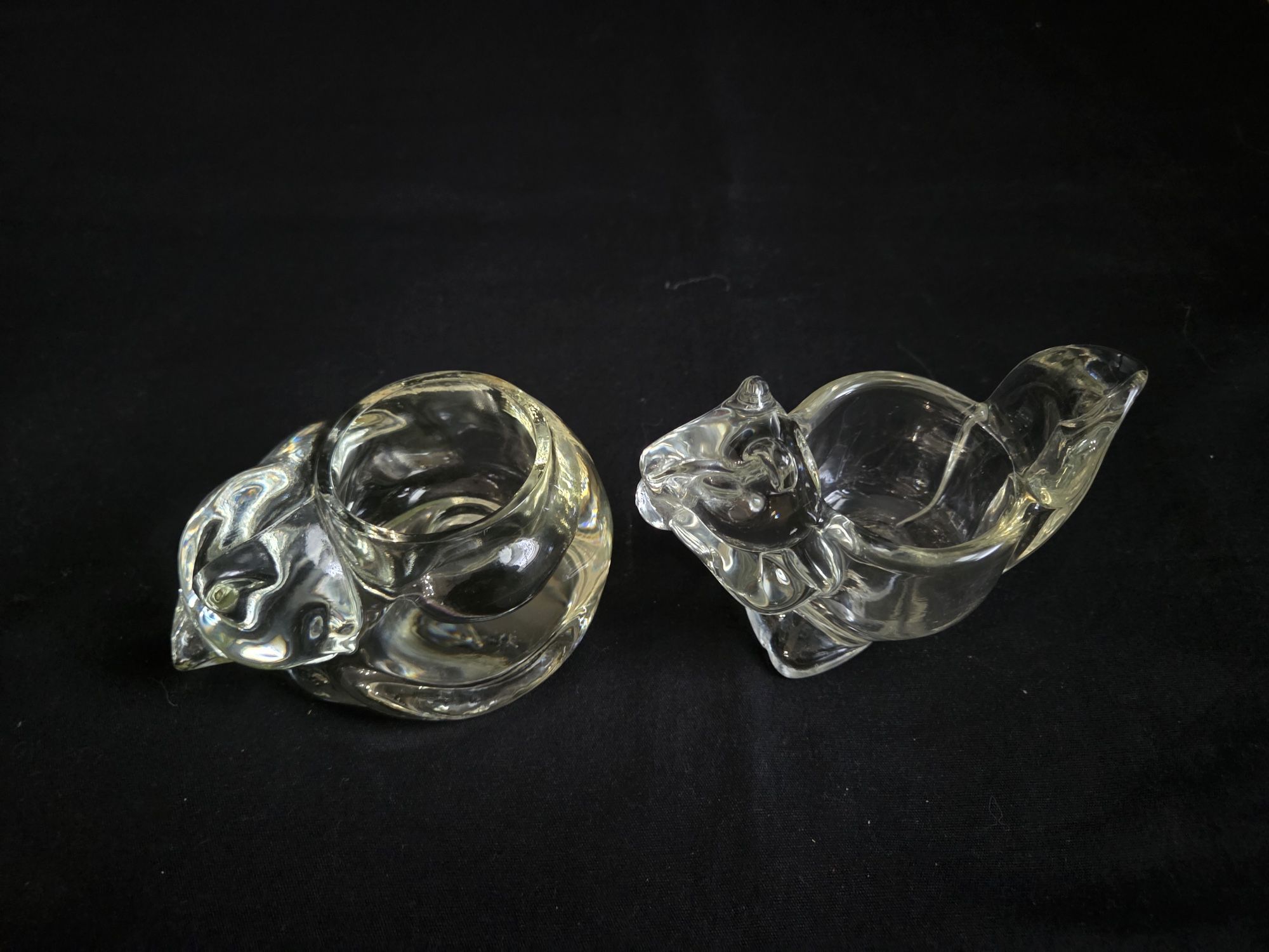 2 AVON Clear Glass Votive Candle Holders Squirrel(3"x5")&Sleeping Cat(4.5"x2.75"