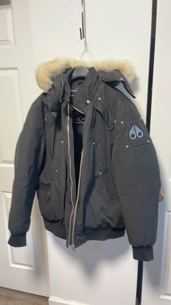 Moose Knuckles Down Bomber Jacket with Fur Hood