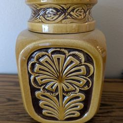Vintage Large Poppytrail Gold Flower Ceramic Canister - 1970s Vernon Metlox Yellow Floral Cookie Jar