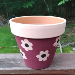 Burgundy & Coral Hand- Painted Terracotta Pot