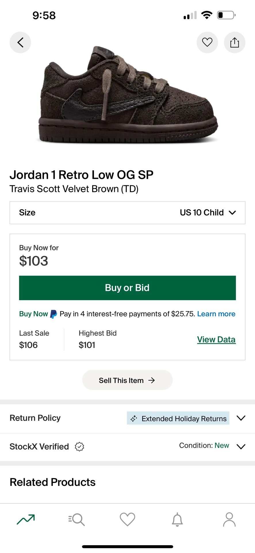 Air Jordan 1 Travis Velvet Brown TD 10C