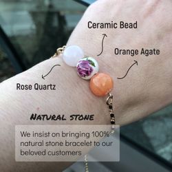 Natural Rose Quartz & Agate Bracelet On Gold Chain