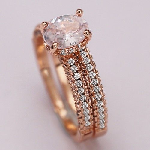 "Dainty Oval Gemstone Anillo Micro Pave Rose Gold Ring Set for Women, VIP591
  
  