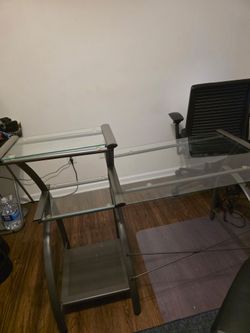 Glass Top Computer Desk with Metal Frame