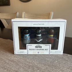 Pottery Barn Kids Black Panther Wooden 3 Figure Set Marvel Comics Wakanda New