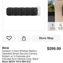 Blink Outdoor 4-Core-Wireless Battery Operated Smart Security Camera System w/ 5-Cameras and Included Sync Module Core, Black