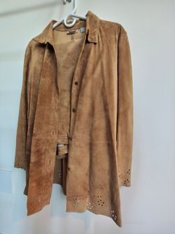 Genuine Leather 2-Piece Pant Suit Vintage Nordstrom Size 10 / M – Camel Tan