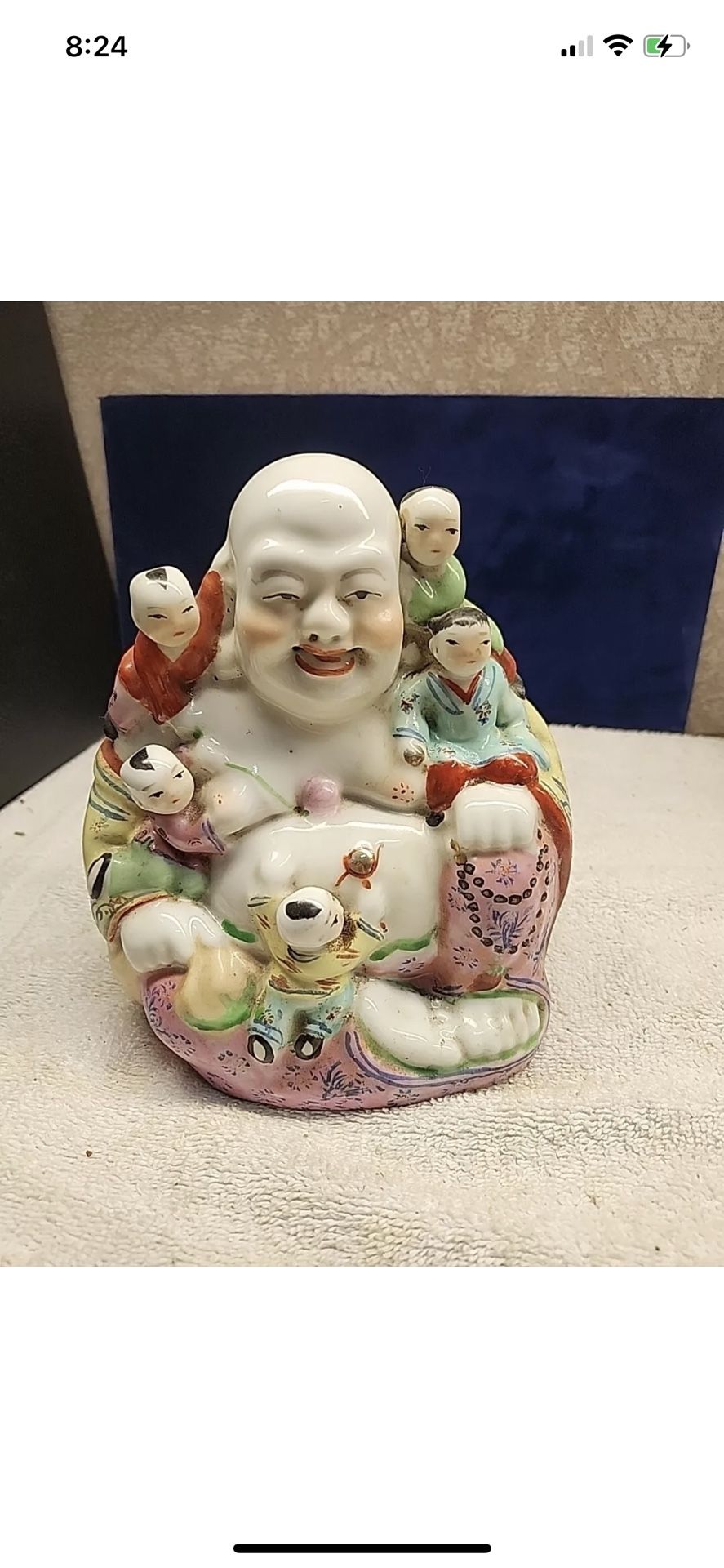 Vintage Chinese Porcelain LAUGHING BUDDHA with 5 Children – 7" Tall