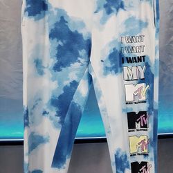 MTV Sweatpants Men’s XL Blue Tie Dye Graphic Logo 