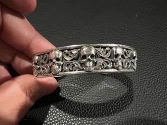 Sterling Silver Skull Cuff Bracelet W&S .925  38.25 grams