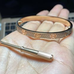 18k Rose Gold Plated Stainless Steel Full CZ  Love bangle Bracelet with a screwdriver Size 16, 17, 18,19