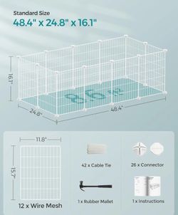 SONGMICS Pet Playpen Small Animal Fence Cage w/ Cable Ties DIY Metal Enclosure - White
