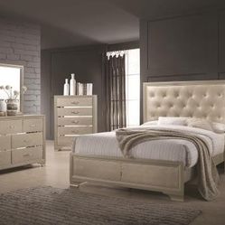 4 Piece Queen Bedroom Set Queen Bed Frame Dresser Mirror And Nightstand Champagne Color