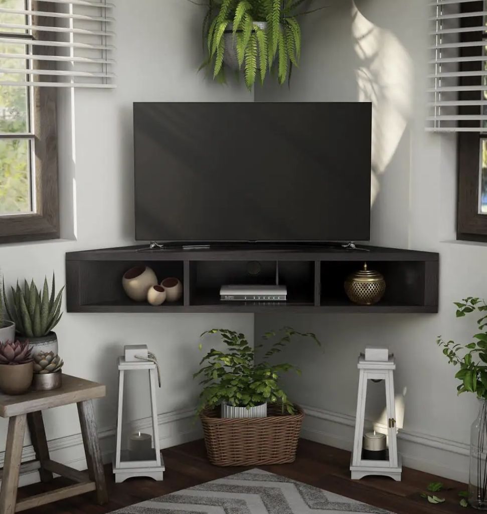 Furniture of America Astro Wood 47" Corner Floating TV Stand in Cappuccino
