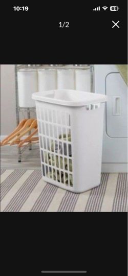 White Laundry Basket Storage Container Trunk Box Tote Utility Toy Clothes Bathroom Bedroom Living Room Kitchen Garage