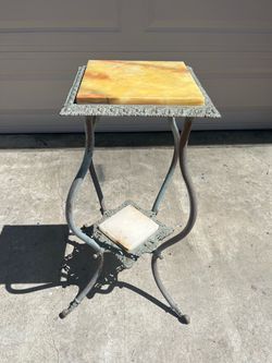Antique Ornate Brass Marbletop plant stand