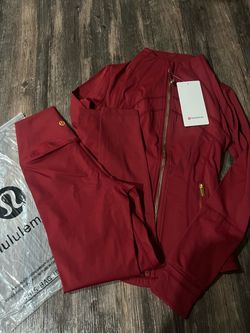 Lululemon Red Zip-Up Jacket and Leggings Set