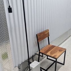 Floor Lamp with Marble Base and Solid wooden chair