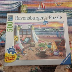 Ravensburger Coastal Cabana Retreat 500 Piece Puzzle