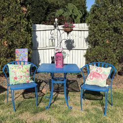 Vintage Blue Wrought Iron Table Set 