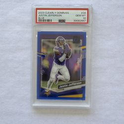 2023 Justin Jefferson Blue Clearly Donruss /99 PSA 10