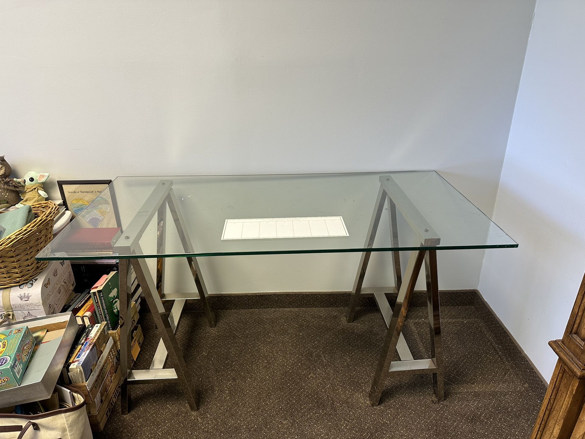 West Elm Glass Cross-Base Desk