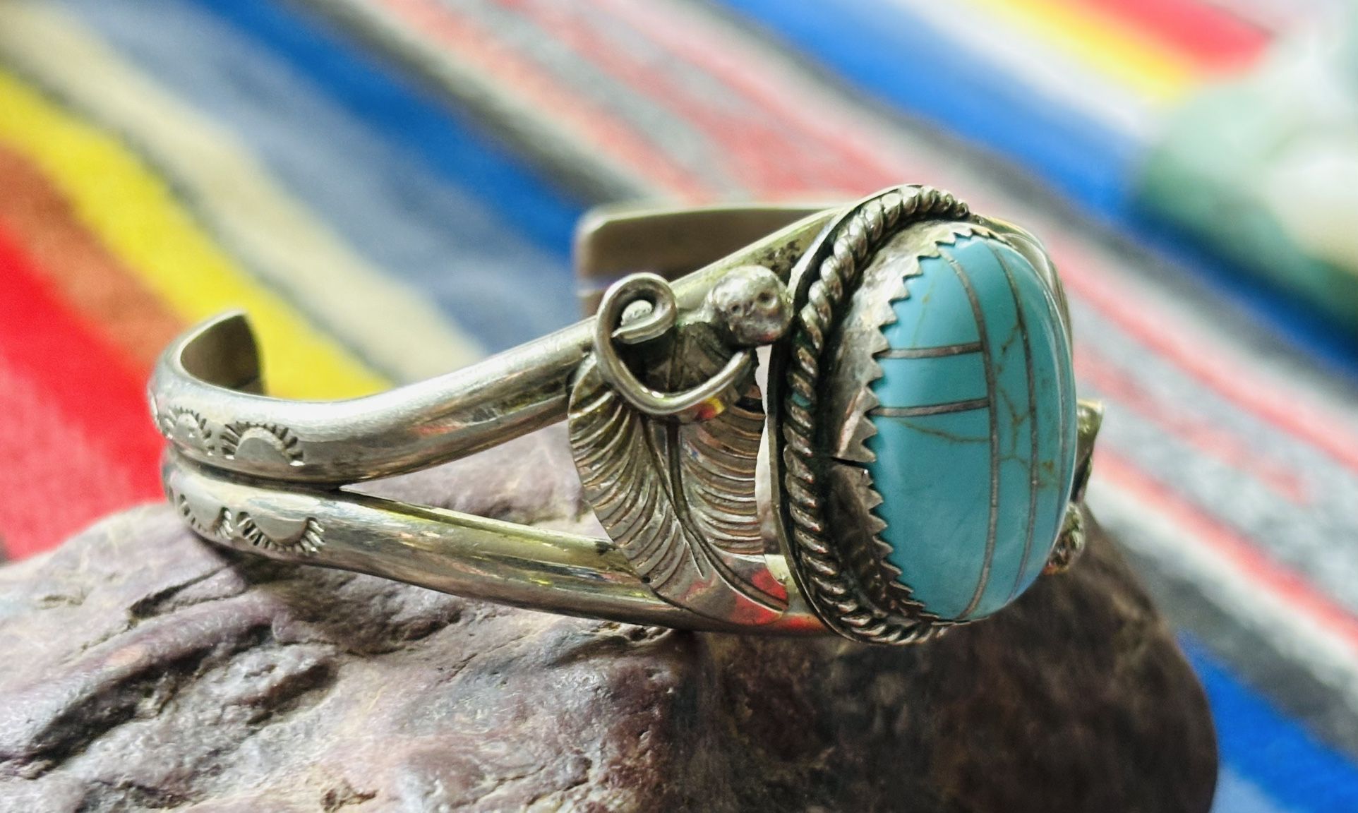 Vintage Silver With Turquoise Inlay Child Bracelet 