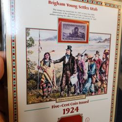 Historical 1924 Buffalo Nickel And 1947 Brigham Young Stamp 