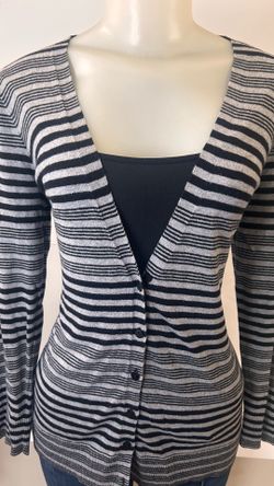 Soma Black and Gray Striped V-Neck Button-Front Cardigan