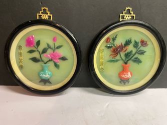 Pair of Chinese 3D Floral Wall Plaques