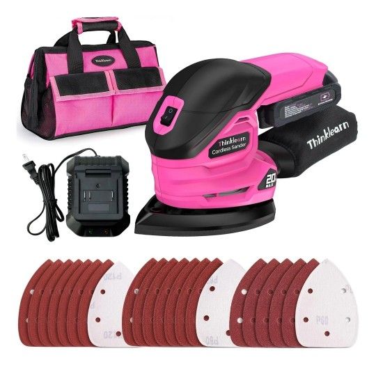 Cordless Detail Sander - 20V Electric Hand Sander with 22Pcs Sandpapers, 12000 Hot Pink New In Box