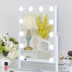 FENCHILIN Lighted Makeup Mirror Hollywood Mirror Vanity Makeup Mirror with Light Smart Touch Control 3Colors Dimmable Light Detachable 10X Magnificati