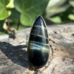 Size 6 925 silver overlay black tigers eye ring