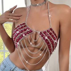 Glitter Acrylic Fringe Hollow Out Cami/Bra /top 