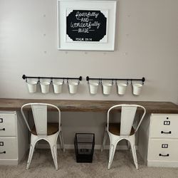 Kids Desk/art table, utensil Buckets & hardware  and Chairs