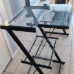 Desk , Black Metal And Tempered Glass