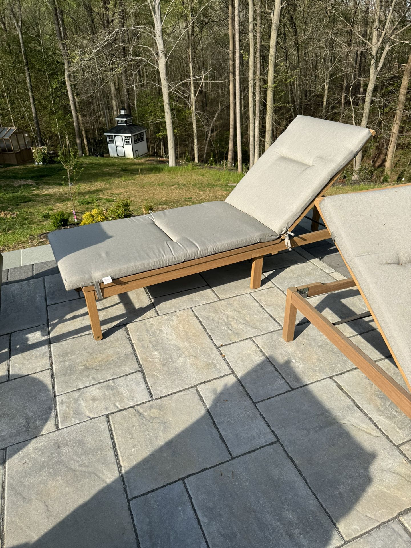 Pair Of Solid Teak Sun Loungers With Cushions