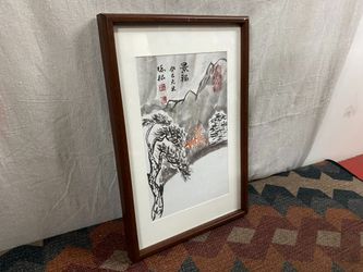 Framed Chinese Ink Wash Painting of Deer